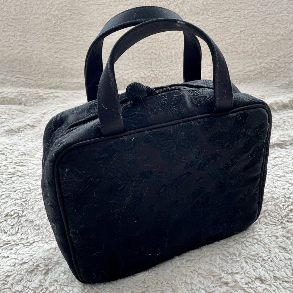 Neiman Marcus Black Butterfly Pattern Cosmetics Travel Case